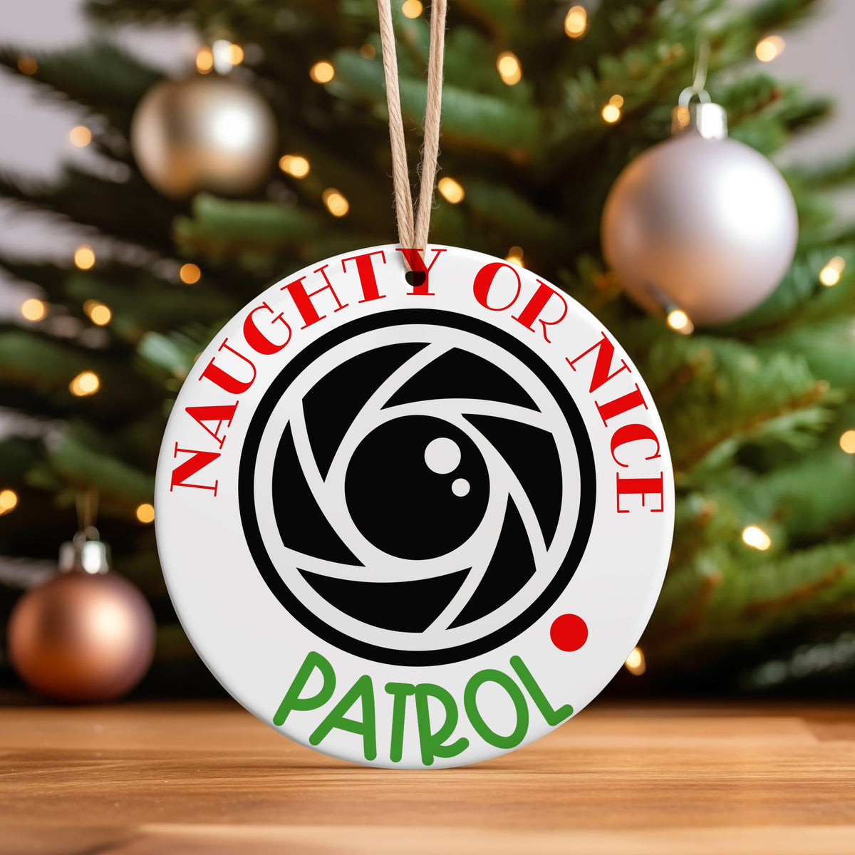 Naughty or Nice Patrol ceramic hanging decoration in standard