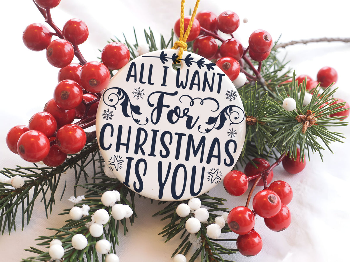 All I Want for Christmas Is You – Ceramic Hanging Decoration in Standard with Navy vinyl