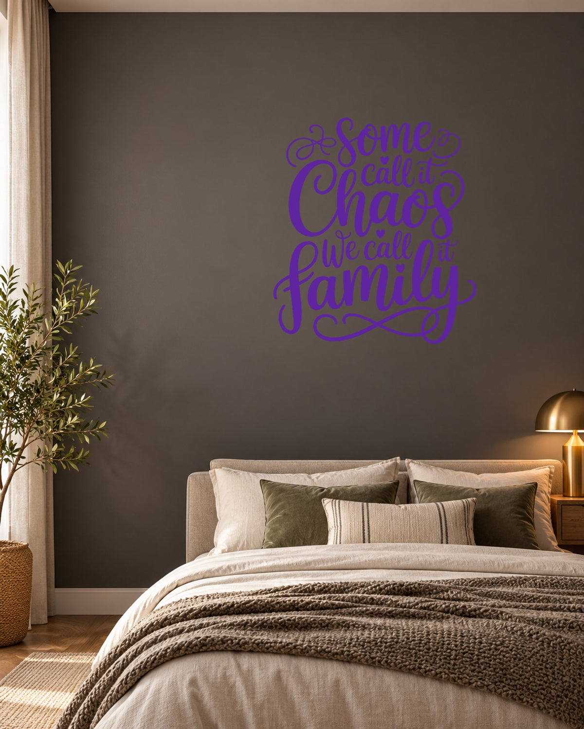 Some Call It Chaos We Call It Family – Wall Sticker in Dark Wall with Purple vinyl
