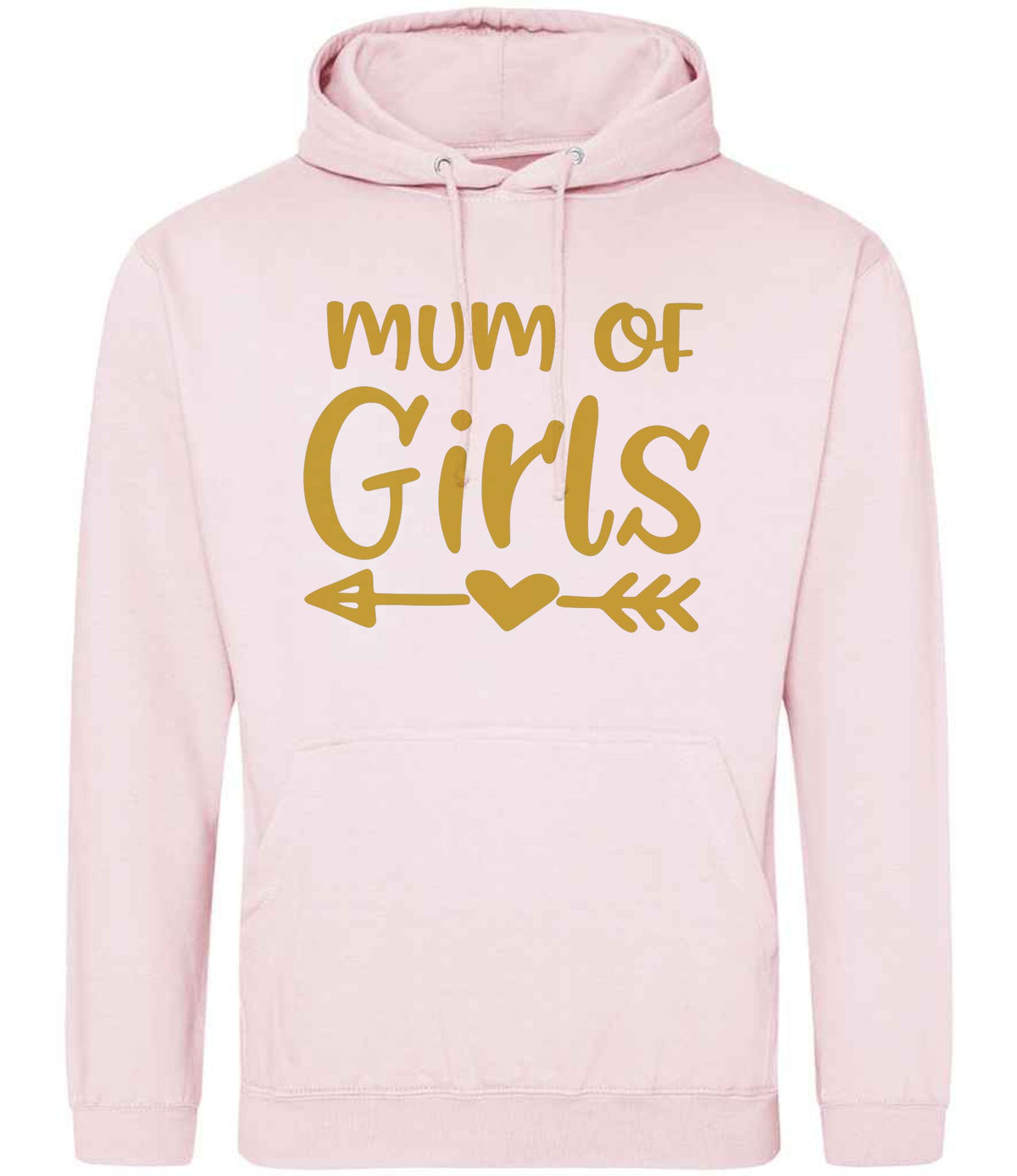 Mum of Girls – Unisex Hoodie in Baby Pink with Gold vinyl