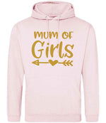Mum of Girls – Unisex Hoodie in Baby Pink with Gold vinyl