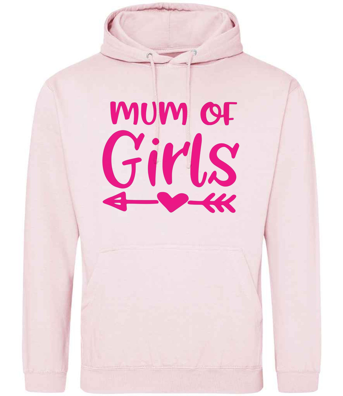 Mum of Girls – Unisex Hoodie in Baby Pink with Hot Pink vinyl