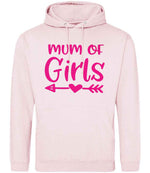 Mum of Girls – Unisex Hoodie in Baby Pink with Hot Pink vinyl
