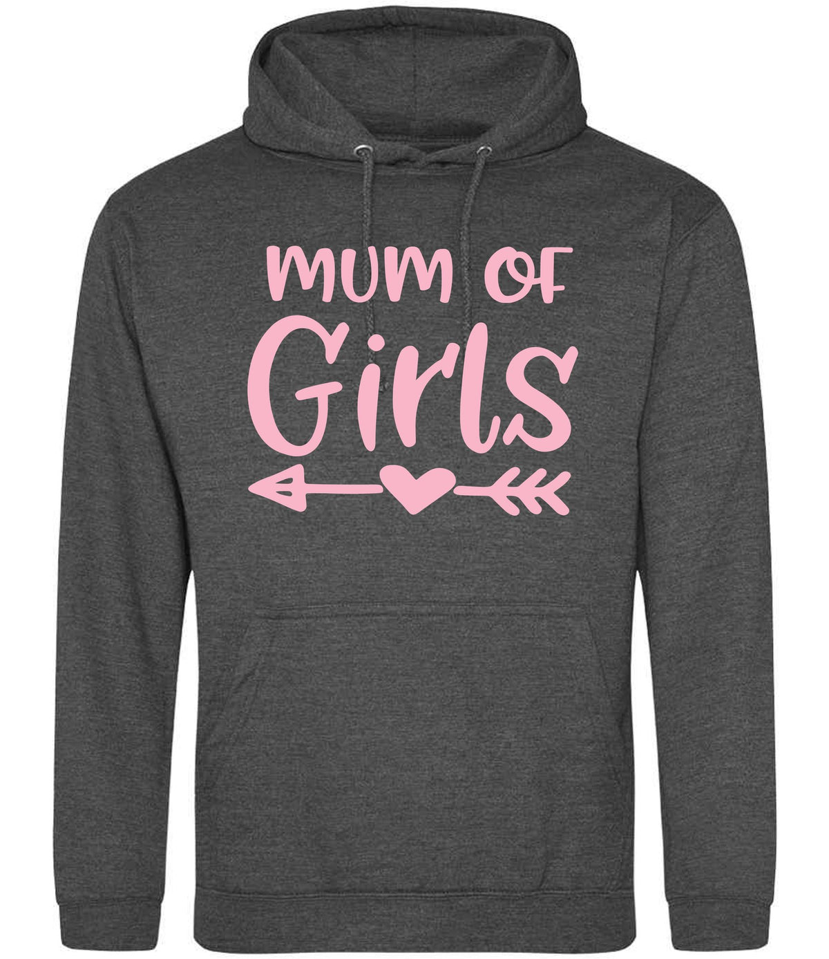 Mum of Girls – Unisex Hoodie in Charcoal with Baby Pink vinyl