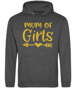 Mum of Girls – Unisex Hoodie in Charcoal with Gold vinyl
