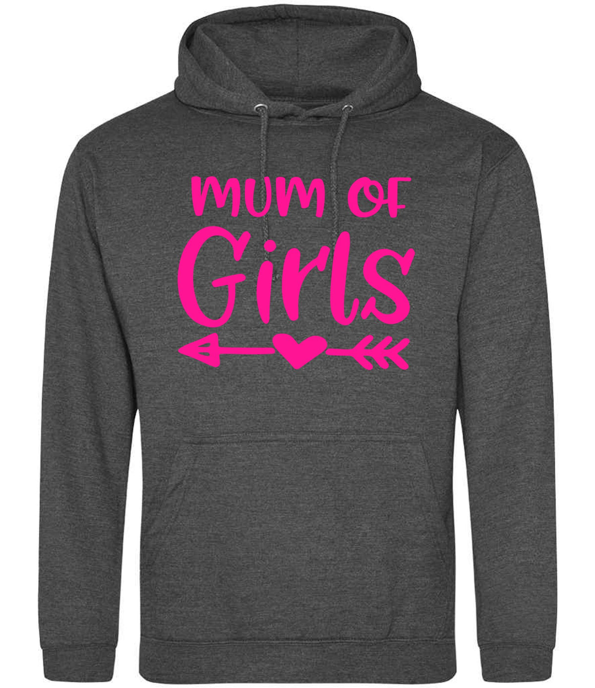 Mum of Girls – Unisex Hoodie in Charcoal with Hot Pink vinyl