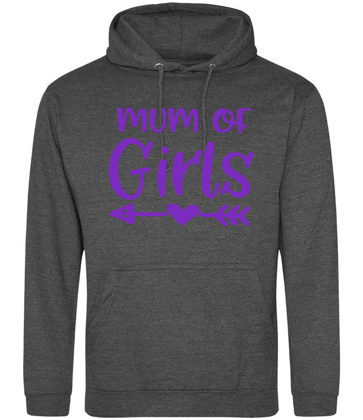 Mum of Girls – Unisex Hoodie in Charcoal with Purple vinyl