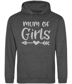 Mum of Girls – Unisex Hoodie in Charcoal with Silver vinyl