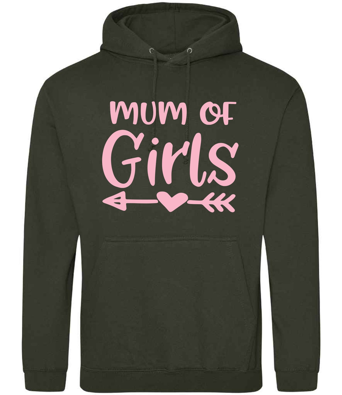 Mum of Girls – Unisex Hoodie in Combat Green with Baby Pink vinyl