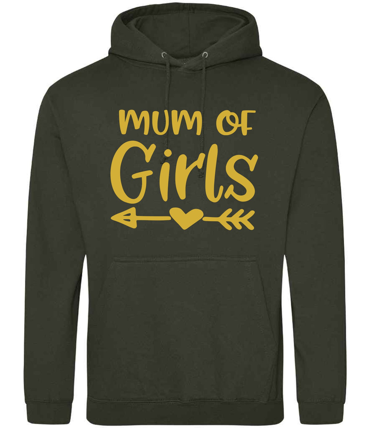 Mum of Girls – Unisex Hoodie in Combat Green with Gold vinyl