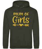 Mum of Girls – Unisex Hoodie in Combat Green with Gold vinyl