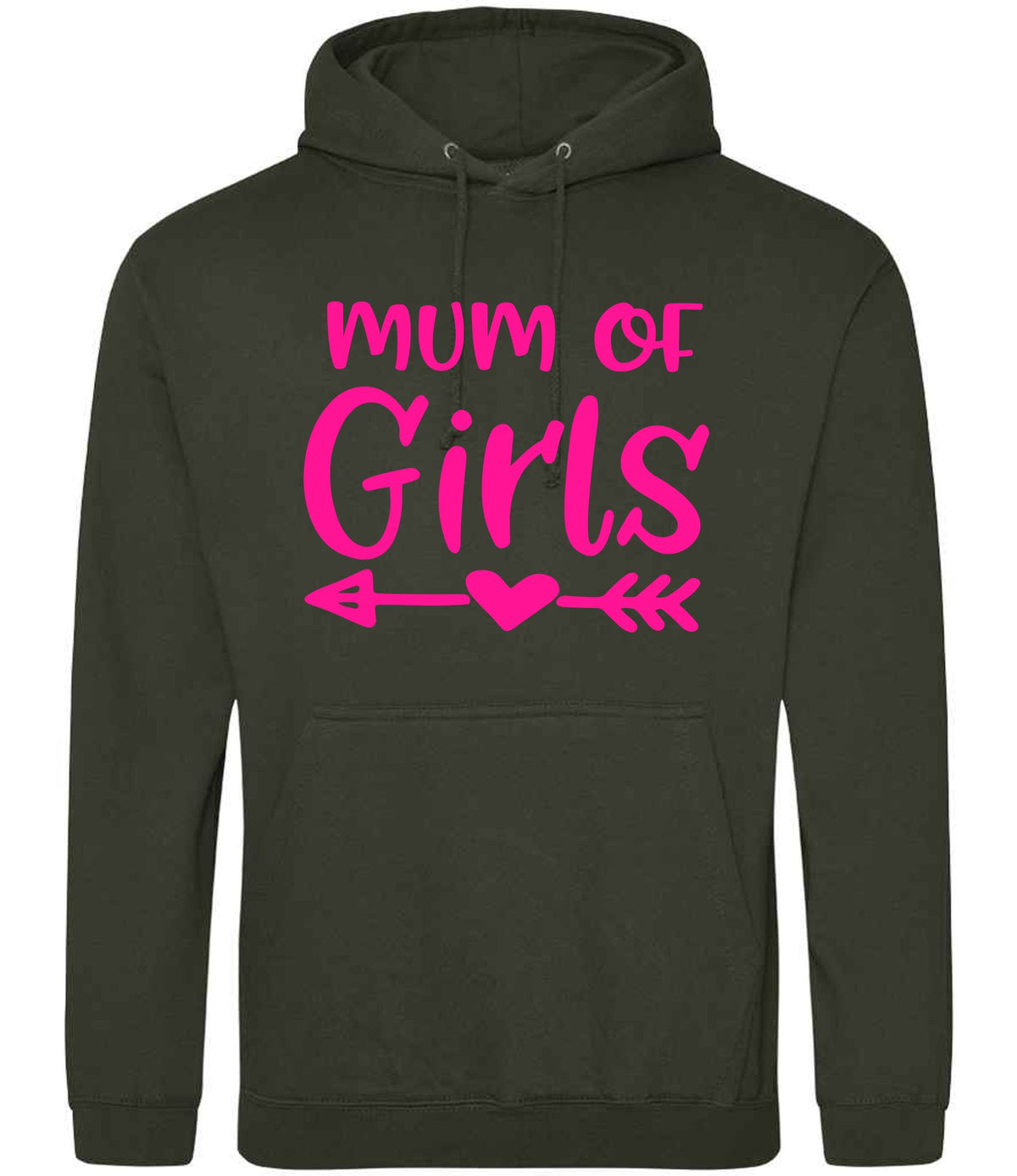 Mum of Girls – Unisex Hoodie in Combat Green with Hot Pink vinyl