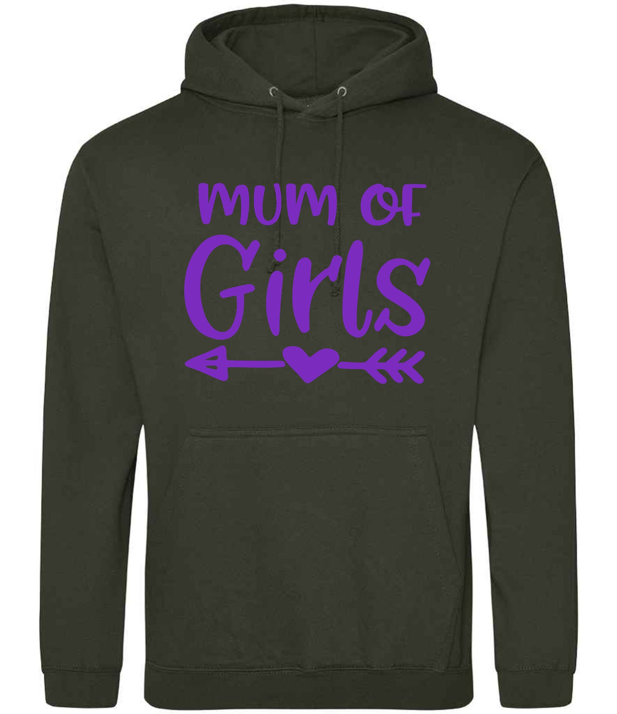 Mum of Girls – Unisex Hoodie in Combat Green with Purple vinyl