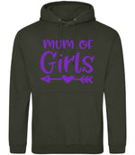 Mum of Girls – Unisex Hoodie in Combat Green with Purple vinyl