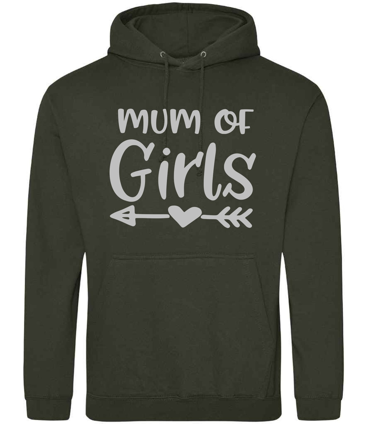 Mum of Girls – Unisex Hoodie in Combat Green with Silver vinyl