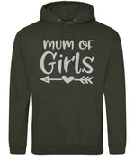 Mum of Girls – Unisex Hoodie in Combat Green with Silver vinyl