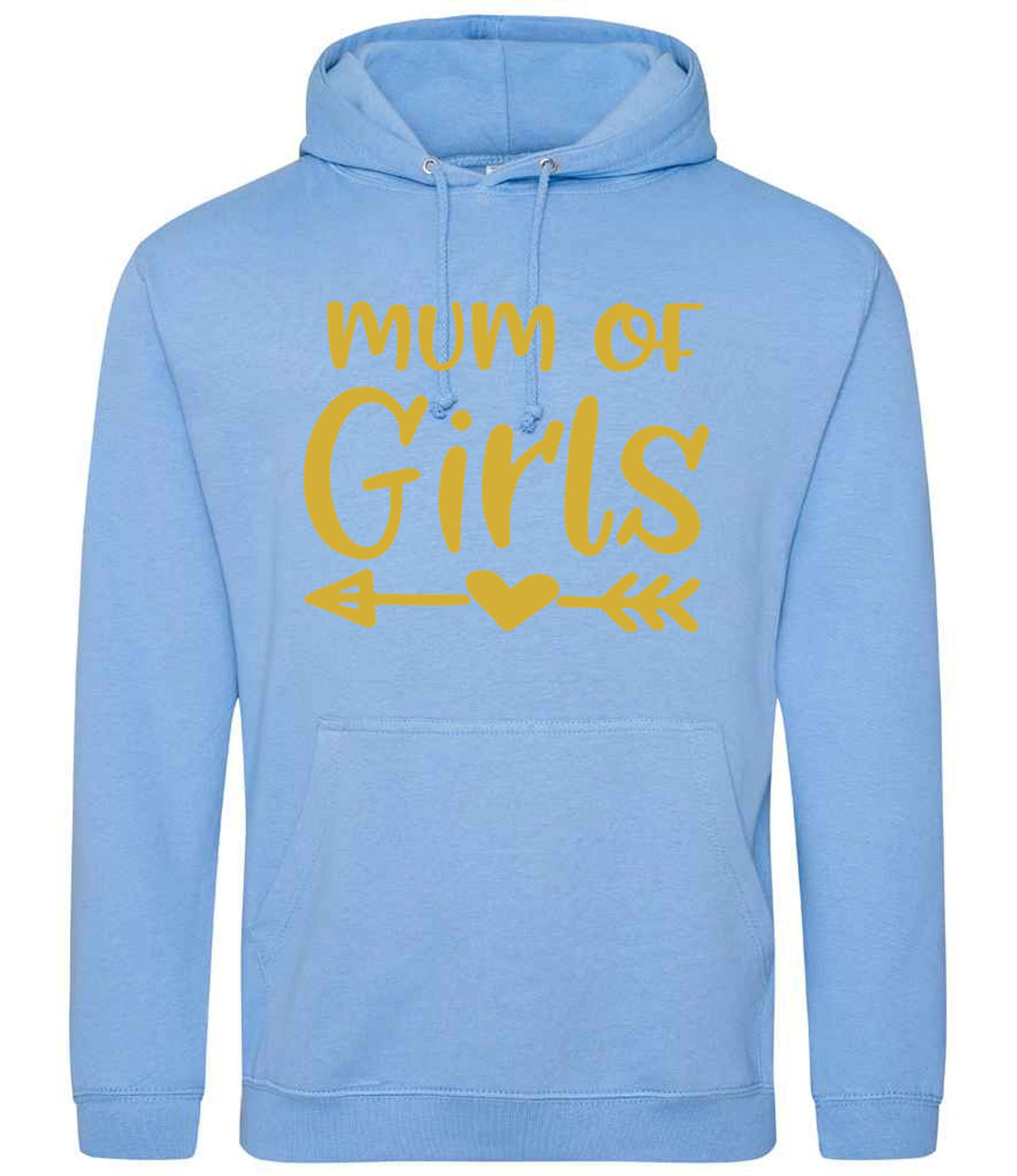 Mum of Girls – Unisex Hoodie in Cornflower Blue with Gold vinyl