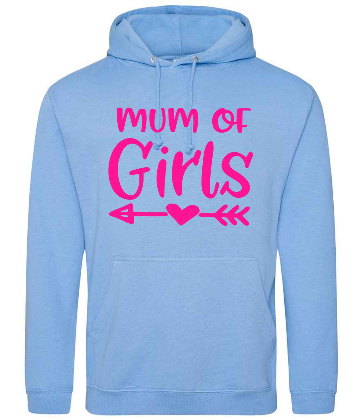 Mum of Girls – Unisex Hoodie in Cornflower Blue with Hot Pink vinyl