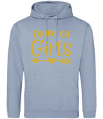 Mum of Girls – Unisex Hoodie in Dusty Blue with Gold vinyl