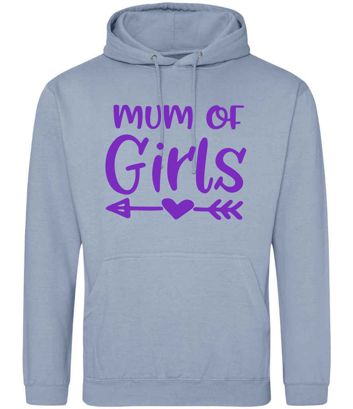 Mum of Girls – Unisex Hoodie in Dusty Blue with Purple vinyl