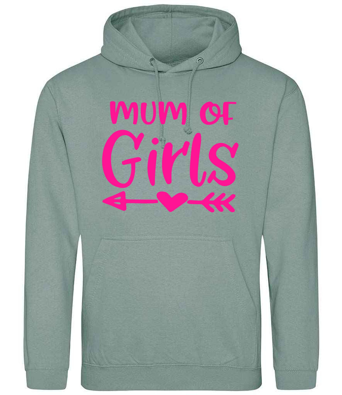 Mum of Girls – Unisex Hoodie in Dusty Green with Hot Pink vinyl