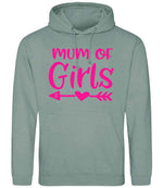 Mum of Girls – Unisex Hoodie in Dusty Green with Hot Pink vinyl