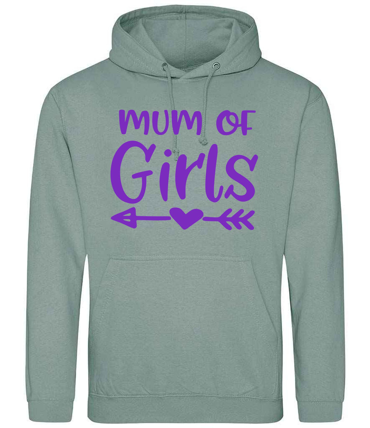 Mum of Girls – Unisex Hoodie in Dusty Green with Purple vinyl
