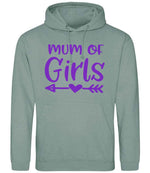 Mum of Girls – Unisex Hoodie in Dusty Green with Purple vinyl