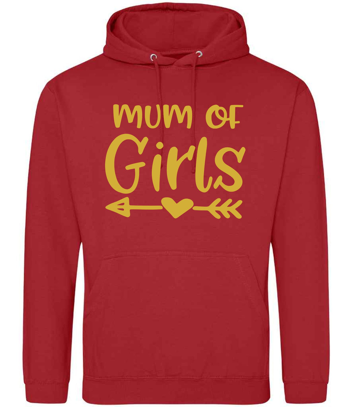 Mum of Girls – Unisex Hoodie in Fire Red with Gold vinyl