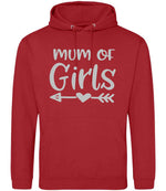 Mum of Girls – Unisex Hoodie in Fire Red with Silver vinyl