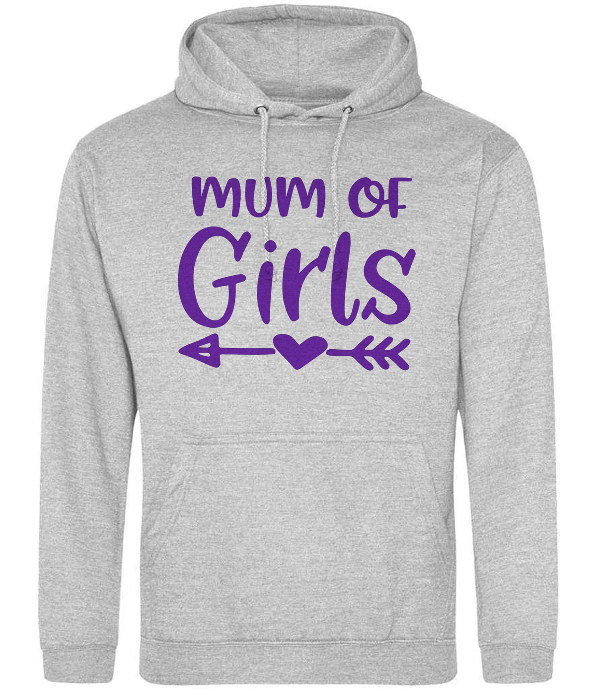 Mum of Girls – Unisex Hoodie in Heather Grey with Purple vinyl