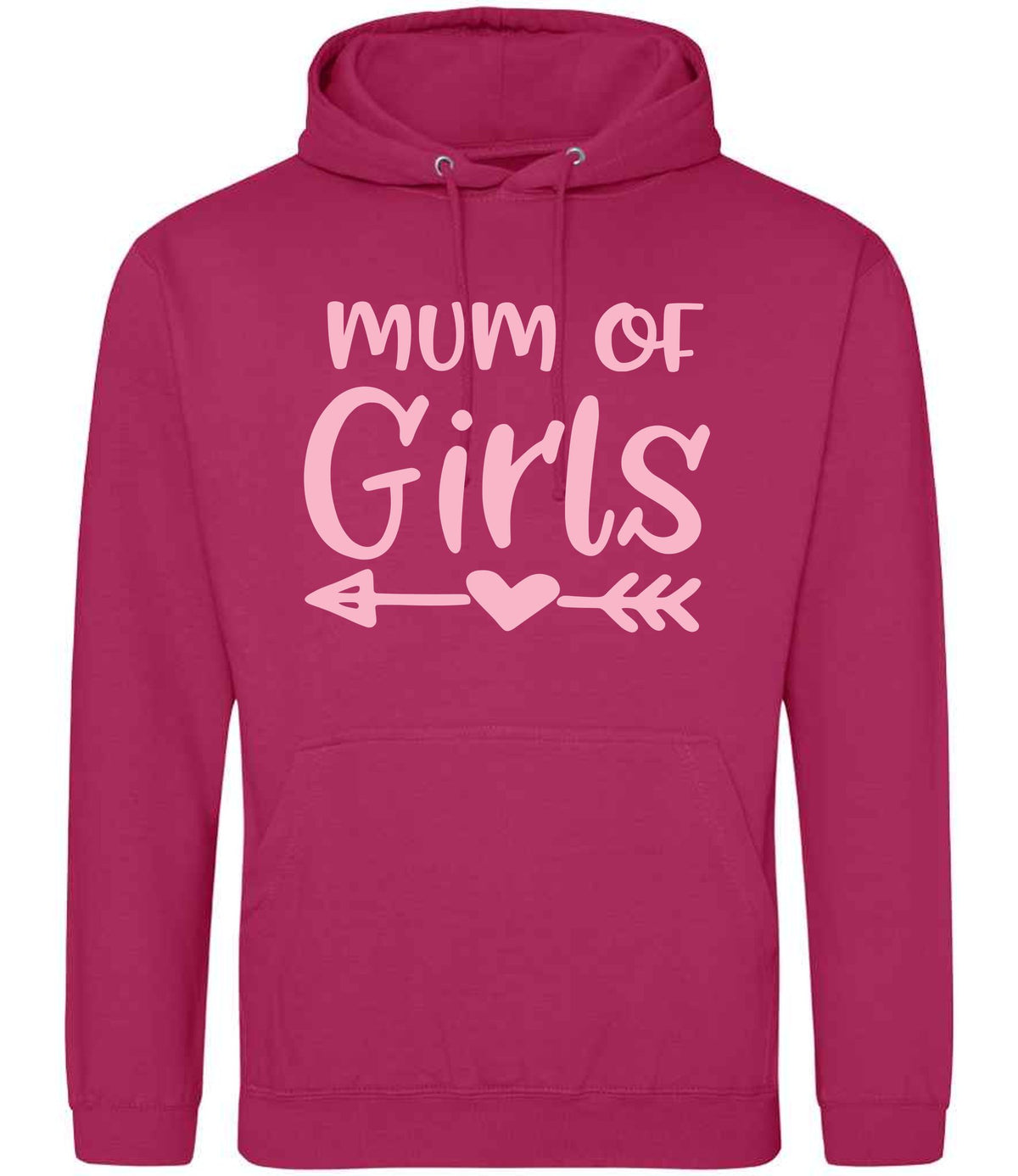 Mum of Girls – Unisex Hoodie in Hot Pink with Baby Pink vinyl