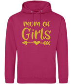 Mum of Girls – Unisex Hoodie in Hot Pink with Gold vinyl
