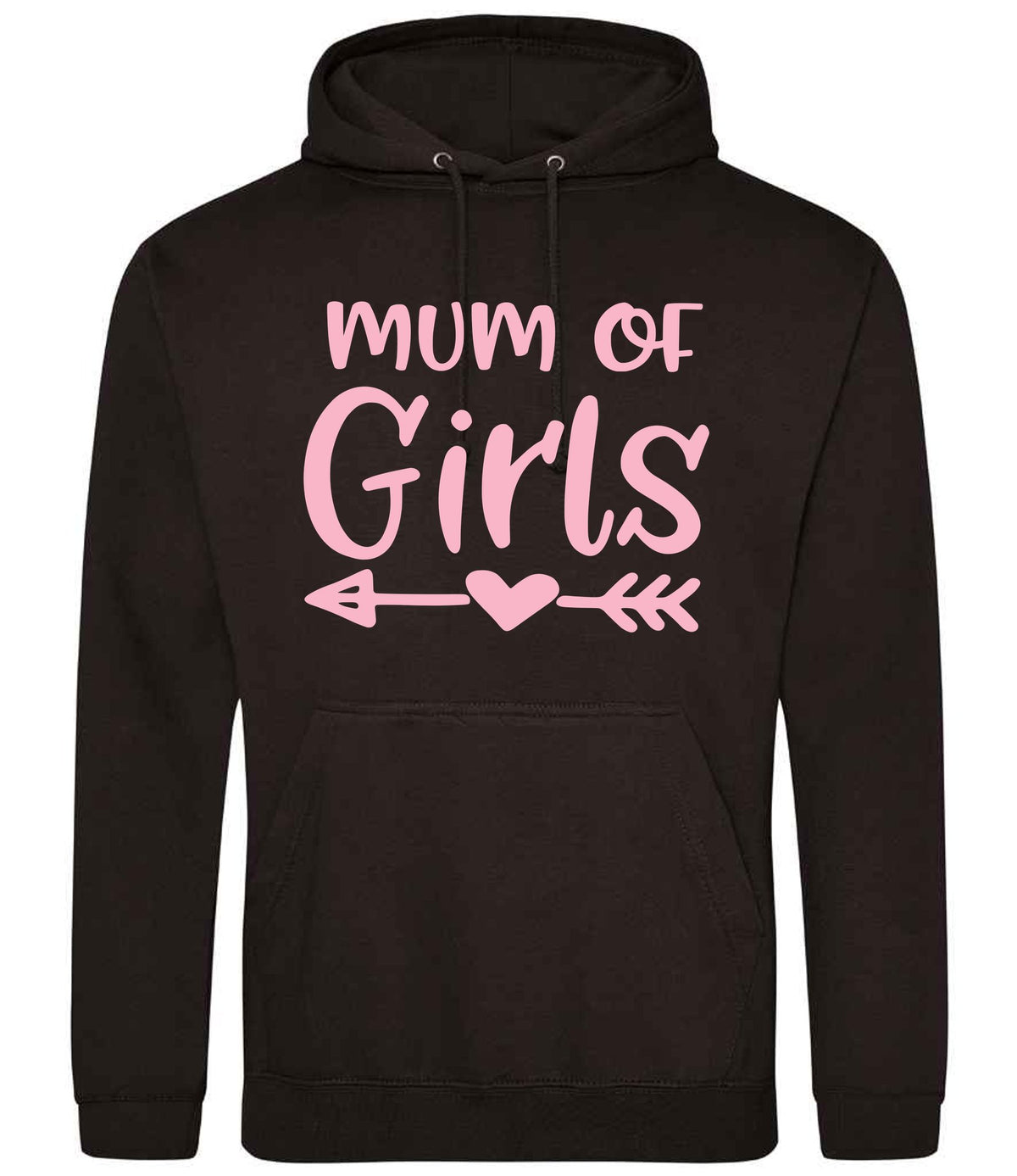 Mum of Girls – Unisex Hoodie in Jet Black with Baby Pink vinyl