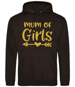 Mum of Girls – Unisex Hoodie in Jet Black with Gold vinyl