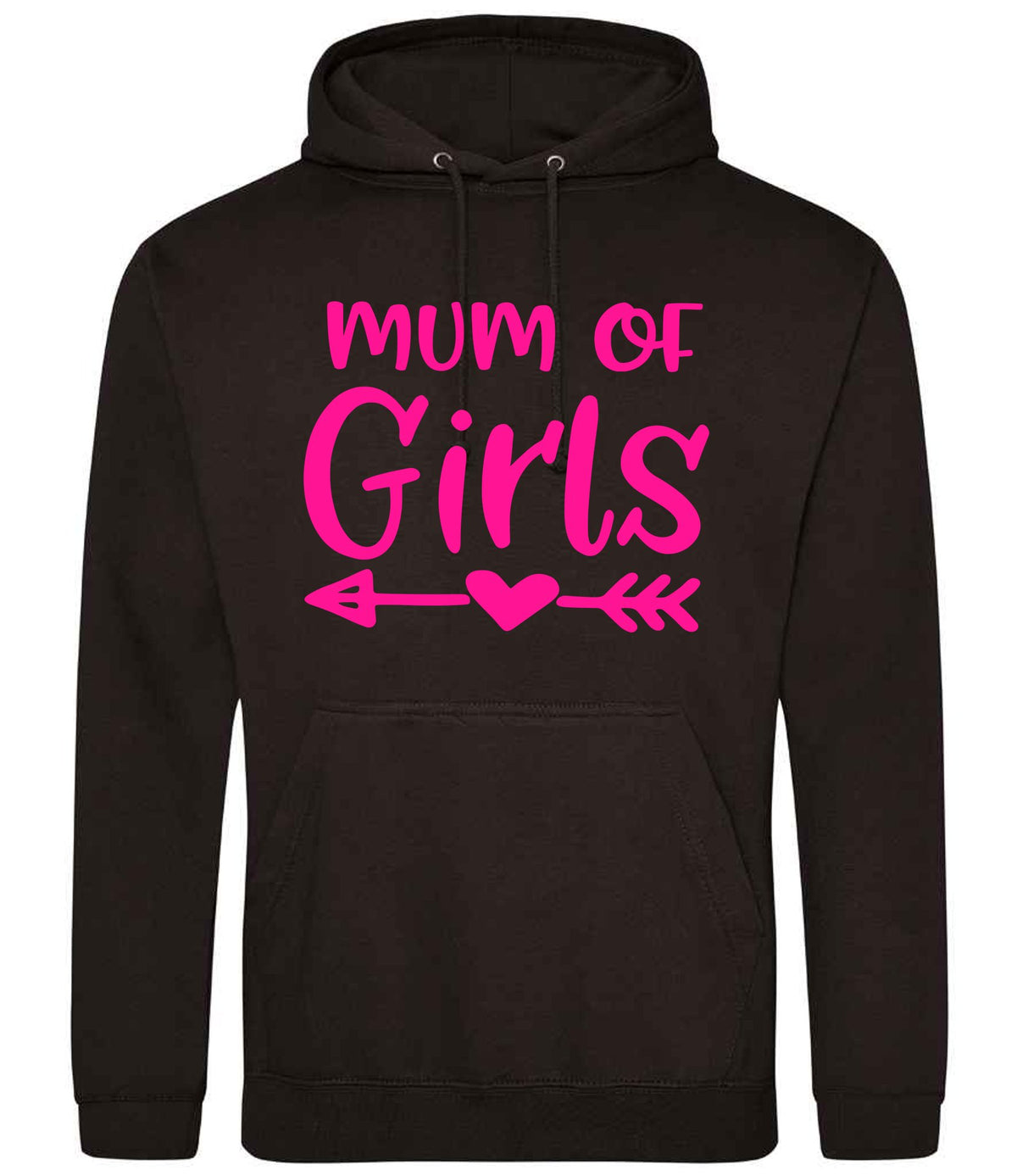 Mum of Girls – Unisex Hoodie in Jet Black with Hot Pink vinyl
