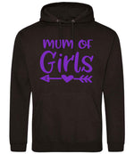 Mum of Girls – Unisex Hoodie in Jet Black with Purple vinyl