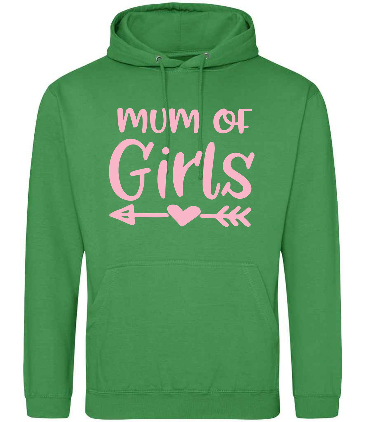 Mum of Girls – Unisex Hoodie in Kelly Green with Baby Pink vinyl
