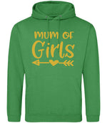 Mum of Girls – Unisex Hoodie in Kelly Green with Gold vinyl
