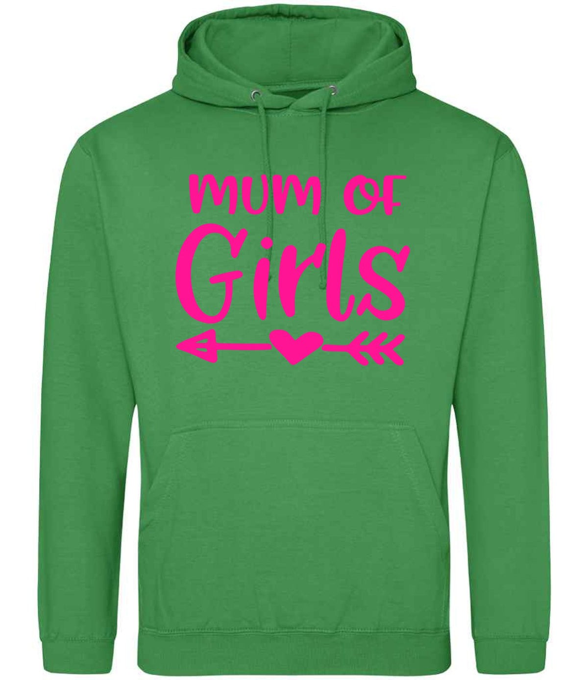 Mum of Girls – Unisex Hoodie in Kelly Green with Hot Pink vinyl