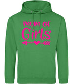 Mum of Girls – Unisex Hoodie in Kelly Green with Hot Pink vinyl