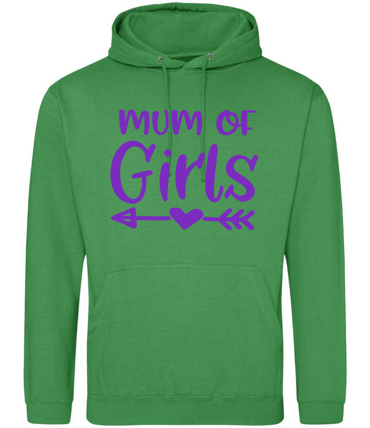 Mum of Girls – Unisex Hoodie in Kelly Green with Purple vinyl