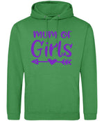 Mum of Girls – Unisex Hoodie in Kelly Green with Purple vinyl