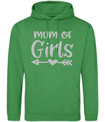 Mum of Girls – Unisex Hoodie in Kelly Green with Silver vinyl