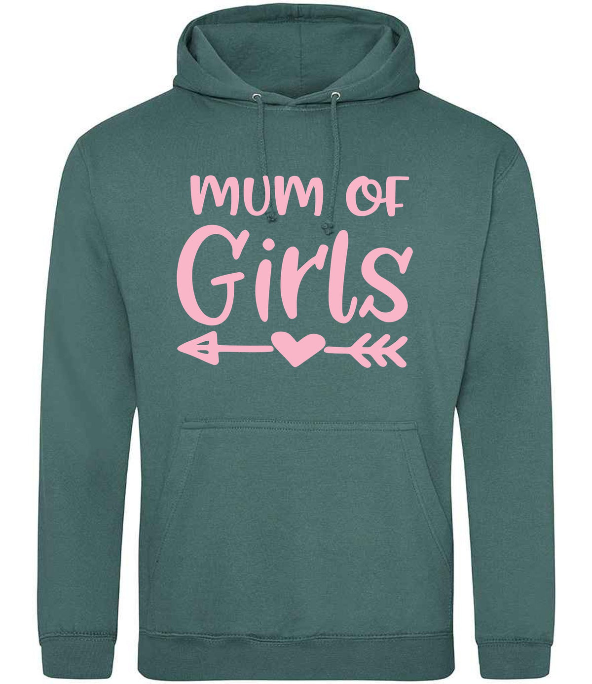 Mum of Girls – Unisex Hoodie in Moss Green with Baby Pink vinyl