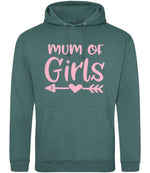 Mum of Girls – Unisex Hoodie in Moss Green with Baby Pink vinyl