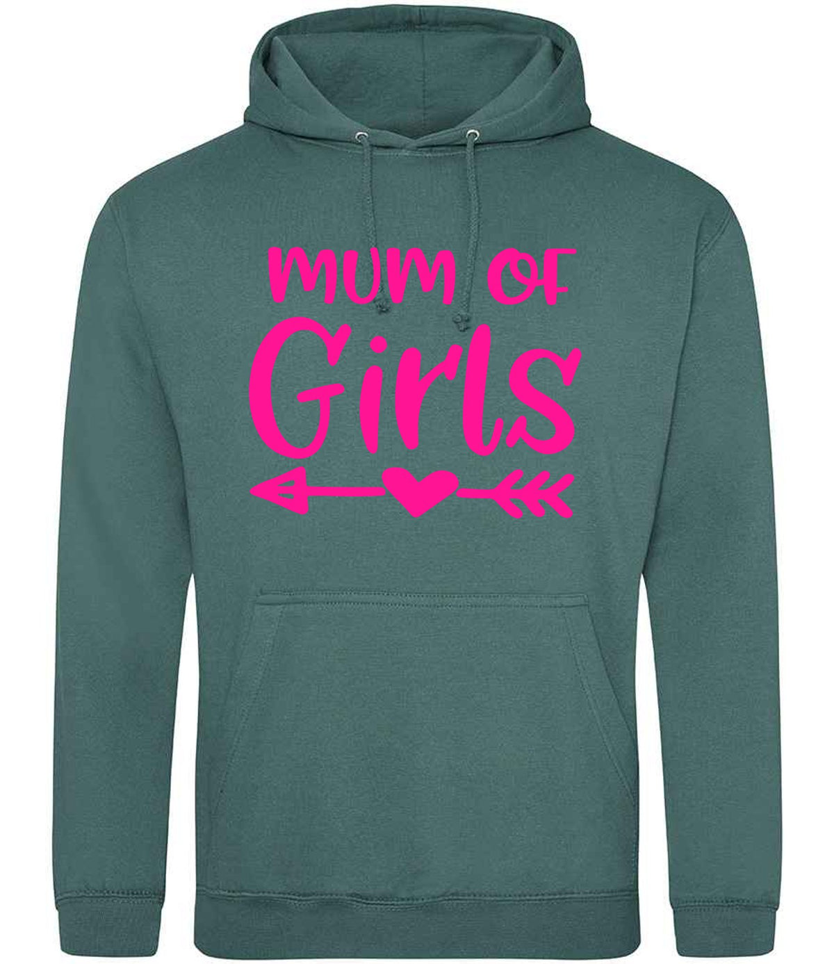 Mum of Girls – Unisex Hoodie in Moss Green with Hot Pink vinyl