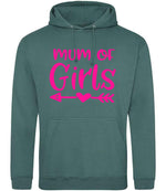 Mum of Girls – Unisex Hoodie in Moss Green with Hot Pink vinyl