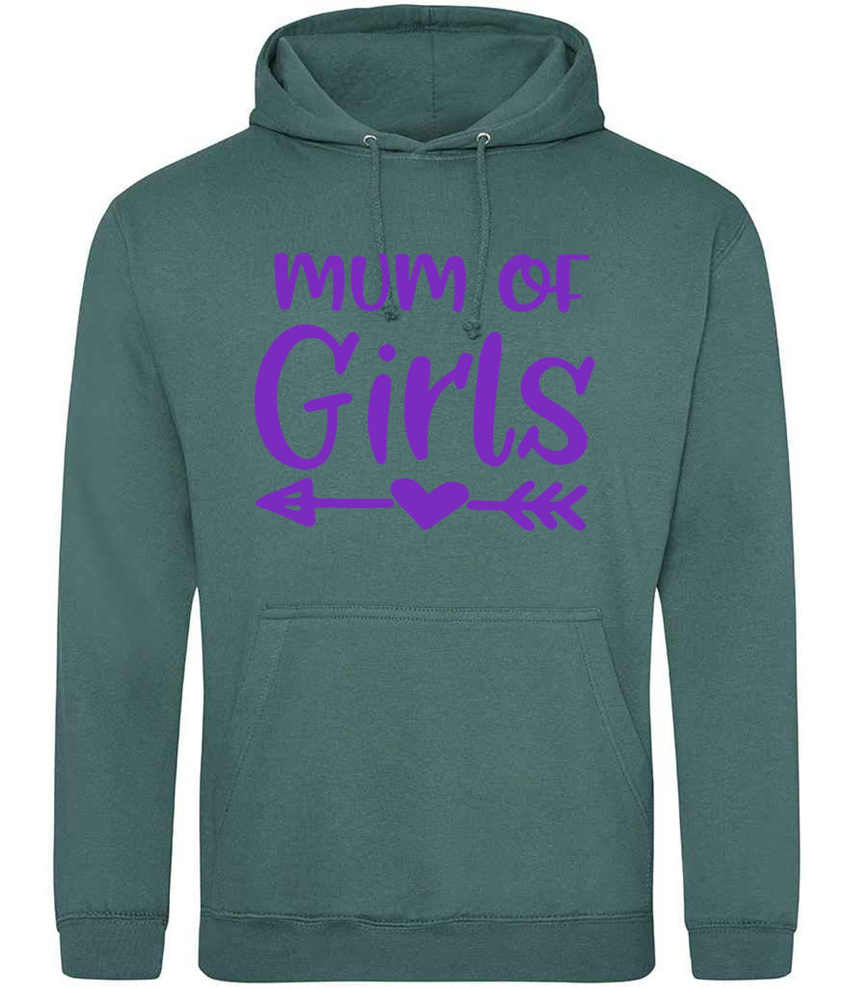 Mum of Girls – Unisex Hoodie in Moss Green with Purple vinyl