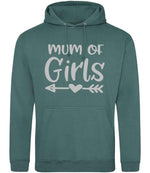 Mum of Girls – Unisex Hoodie in Moss Green with Silver vinyl